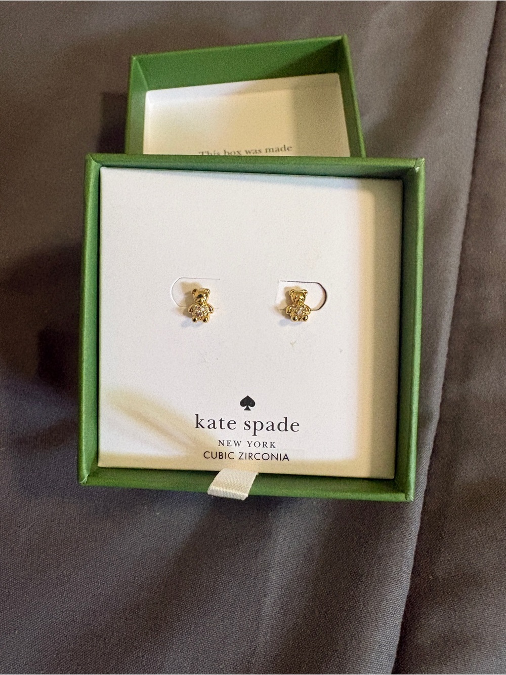 kate spade kids gold teddy bear CZ stud earrings